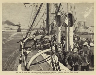 Der Krieg in Ägypten, die Grenadier Guards an Bord der Batavia beim Einlaufen in den Suezkanal, 20. August